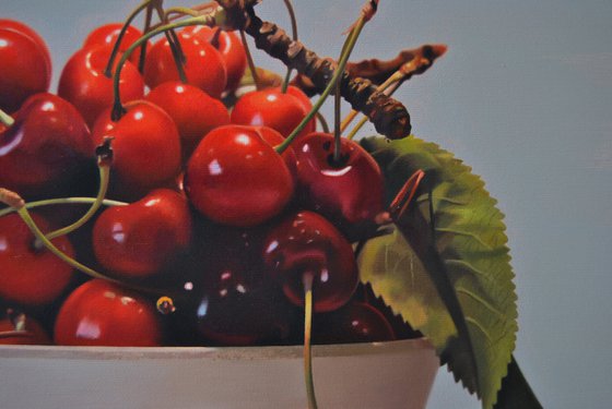 Still life with cherries V , Original oil on canvas painting