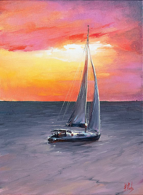 Sailing art sunset