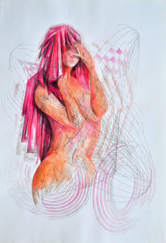 Naked Veil - Vibrations Mixed Media Modern New Contemporary Figurative Art