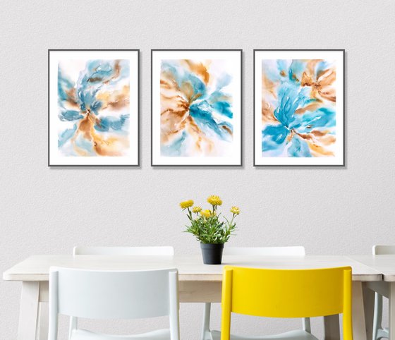 Abstract flowers set of 3