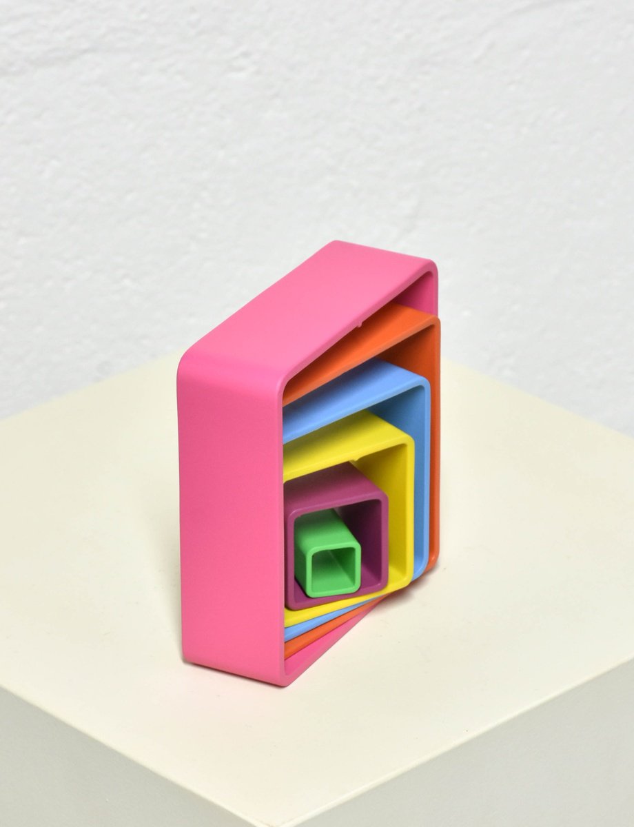 Geometric Abstract Sculpture By Yannick Bouillault, 5 X 5", Pop Square 2, Original Artwork