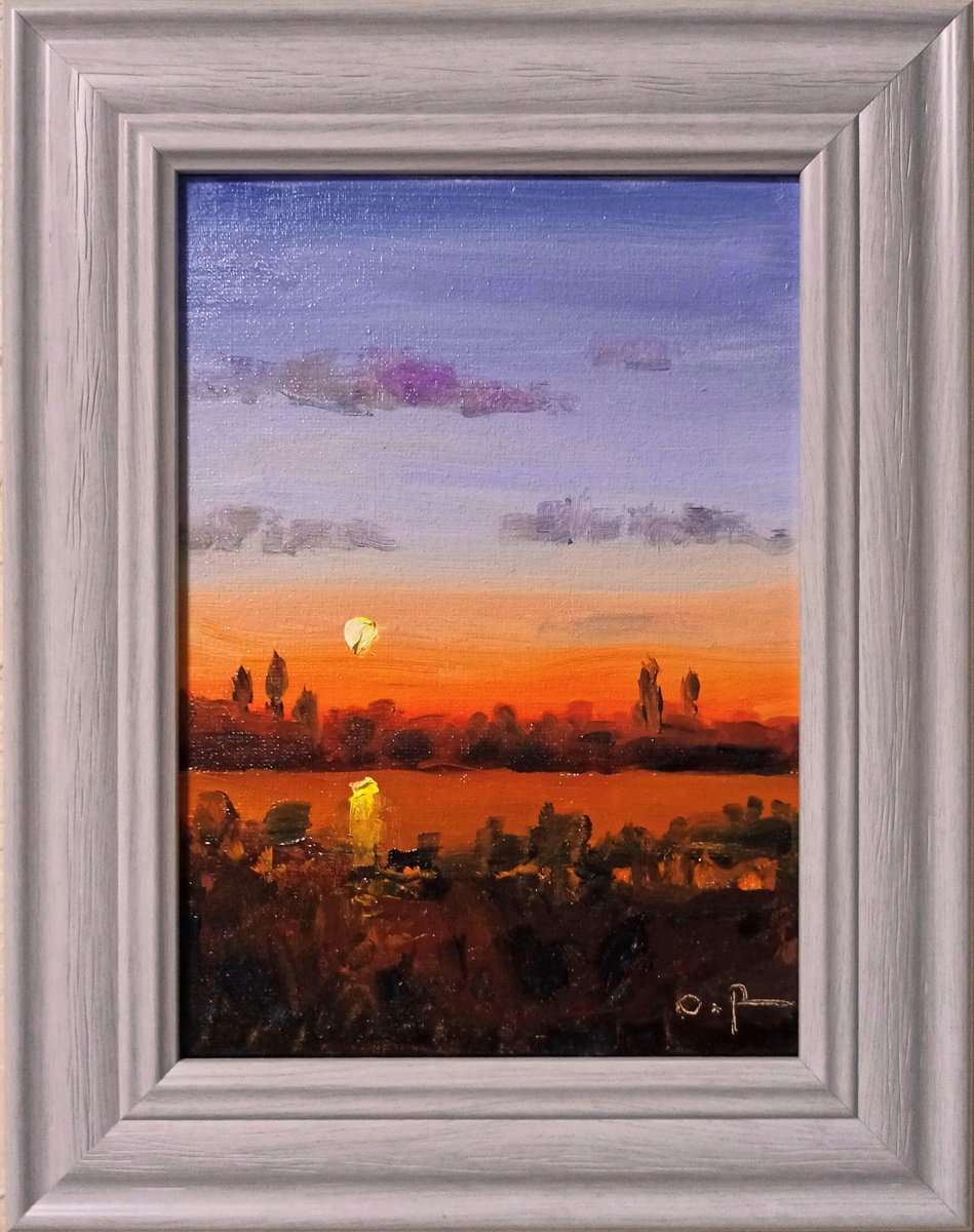 Impressionistic Landscape Oil Painting By Oleh Rak, 9 X 11", Impression. Evening Silence, Original Artwork