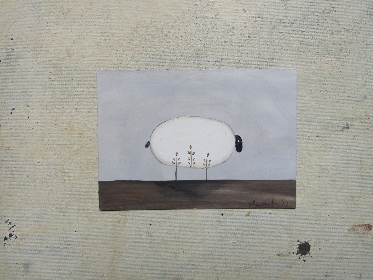 The freaky white sheep - oil on paper by Silvia Beneforti