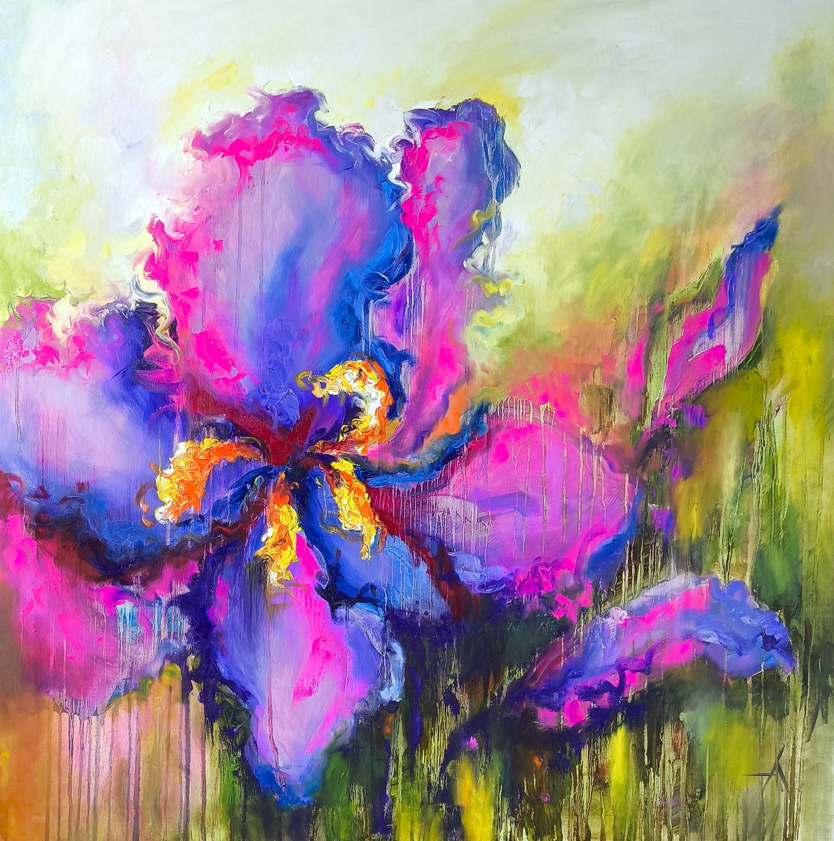Abstract Botanical Oil Painting By Anastasia Kozorez, 43 X 43, Tears Of A Flower, Original Artwork