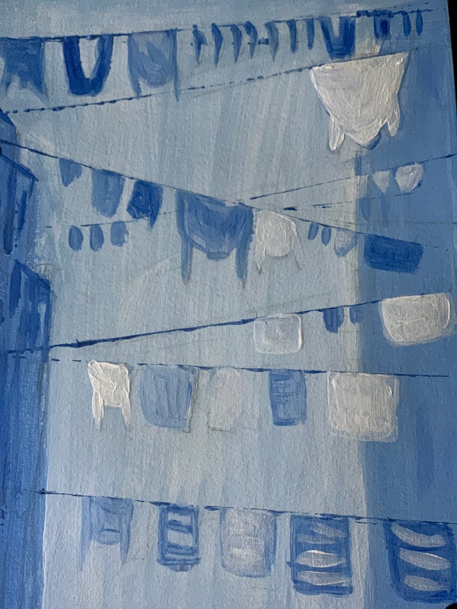 Impressionistic Cityscapes Acrylic Painting By Olga Pascari, 8 X 12", Wash Day, Original Artwork