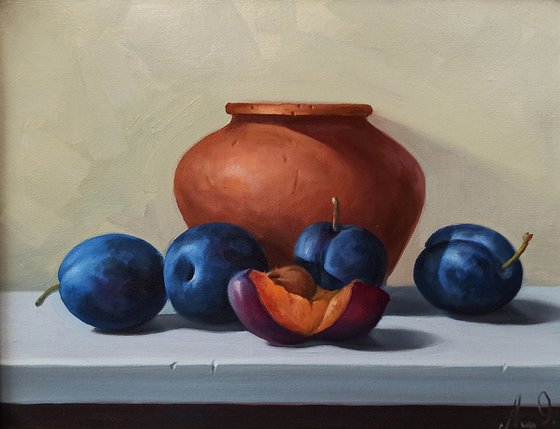 Still life with plums-5 (24x30cm, oil painting, ready to hang)
