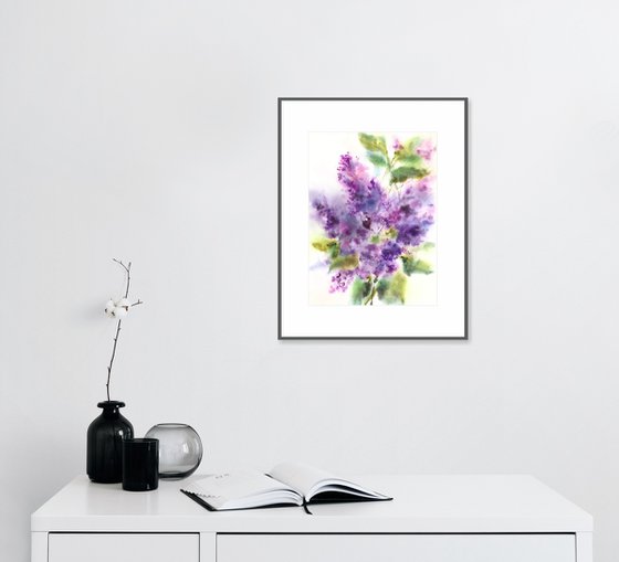 Lilac bouquet. Impressionist flowers. Watercolor purple flowers