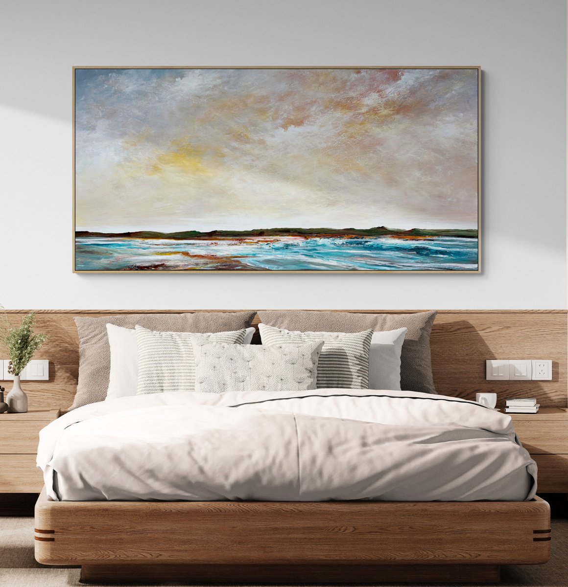 Organic Landscape Acrylic Painting By Tania Chanter, 71 X 35", Under A Twilight Sky, Original Artwork