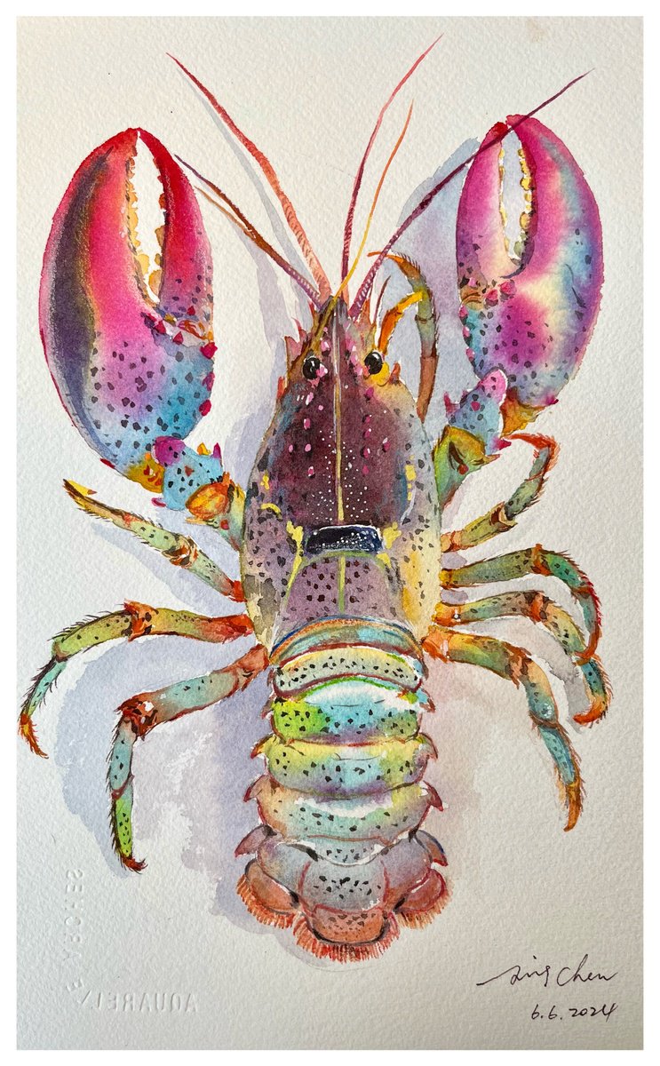 Impressionistic Animal Watercolour By Jing Chen, 7 X 11, Lobster, Original Artwork