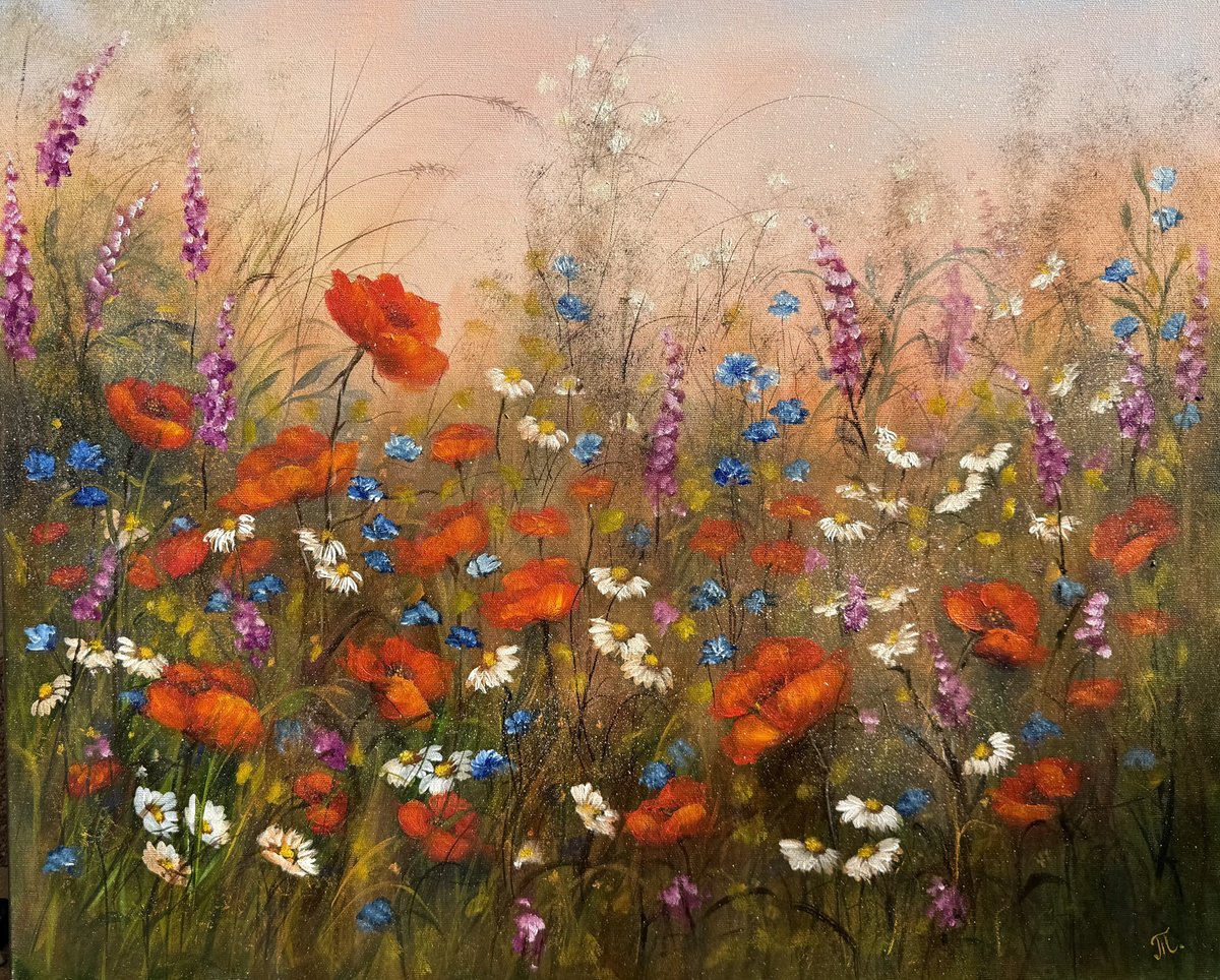 Impressionistic Landscape Oil Painting By Tanja Frost, 26 X 21", The Meadow Remembers, Original Artwork