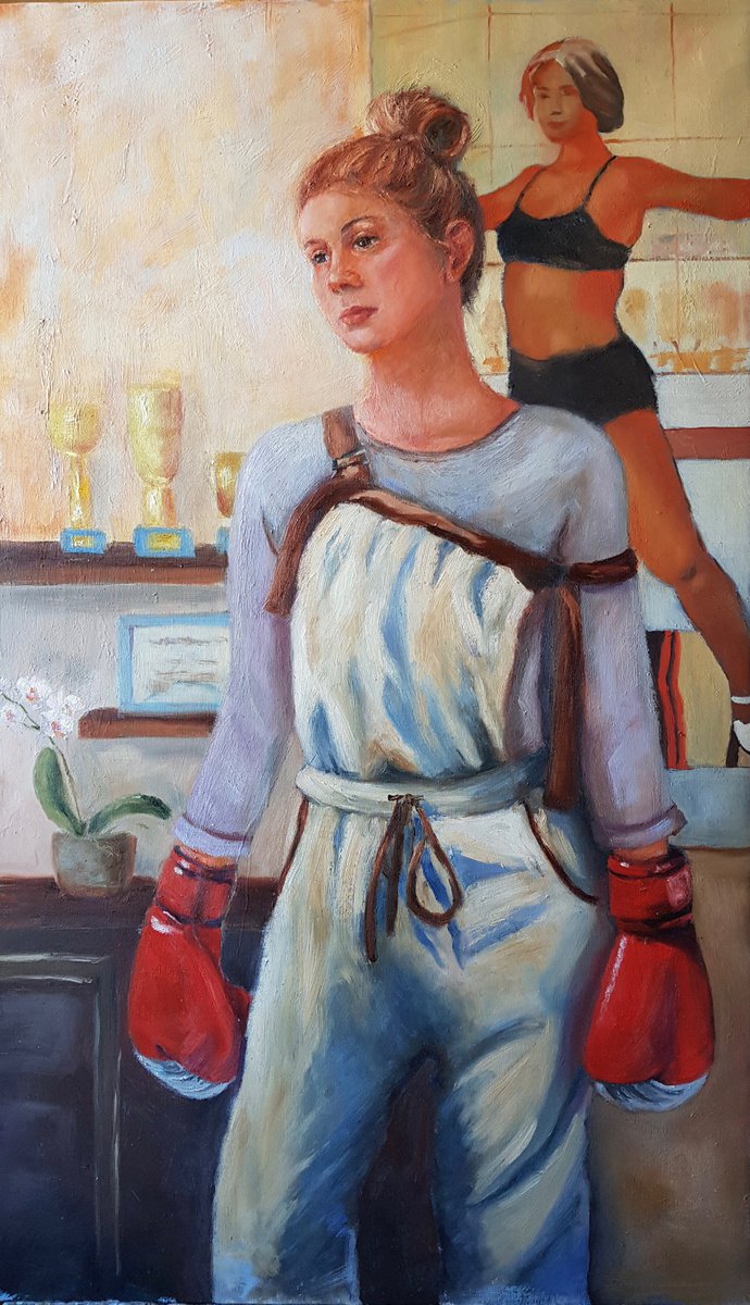 Impressionistic Portrait Oil Painting By Svetlana Grishkovec-Kiisky, 24 X 41", Self-Portrait, Original Artwork