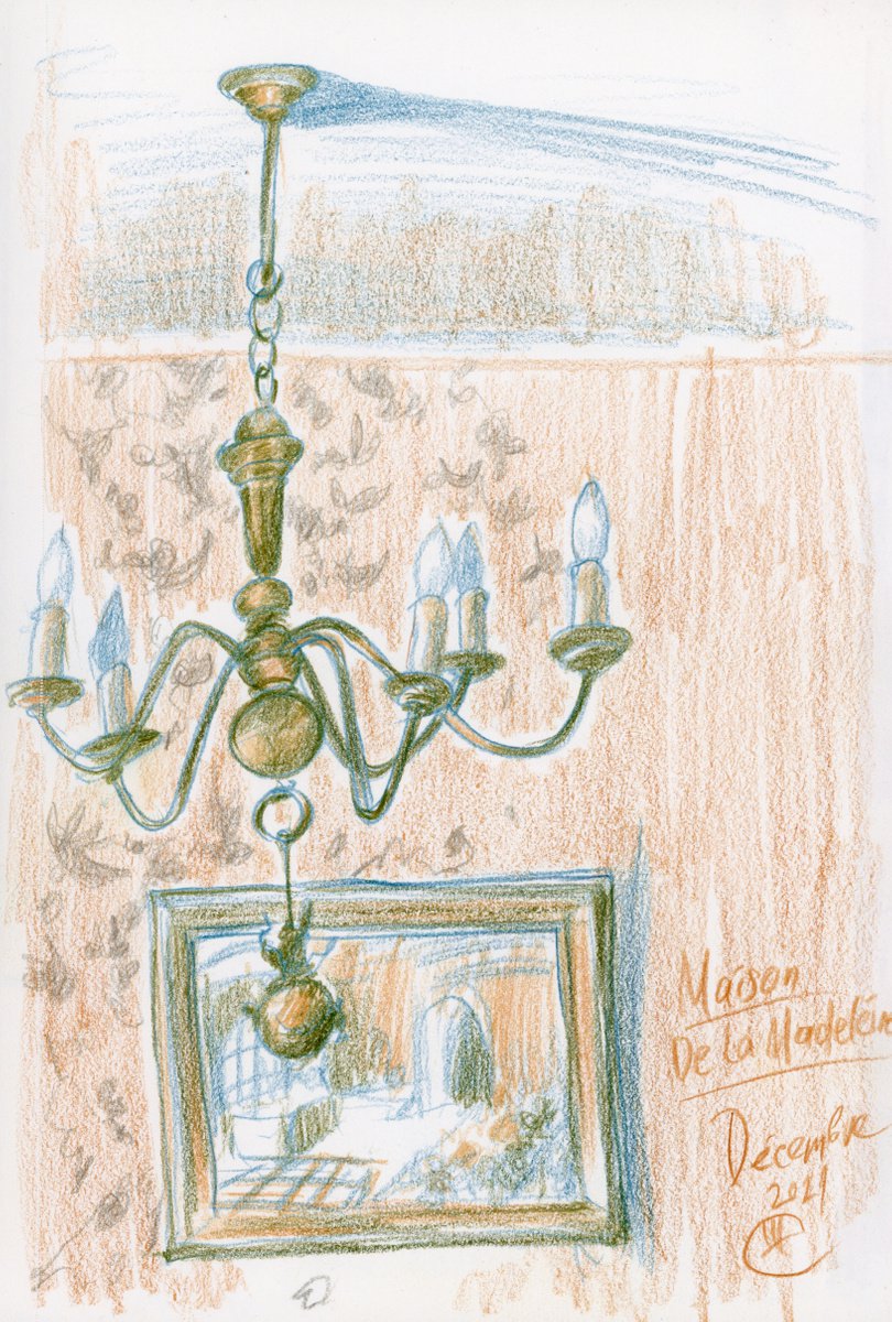 Interior with painting and chandelier. by Tatyana Tokareva
