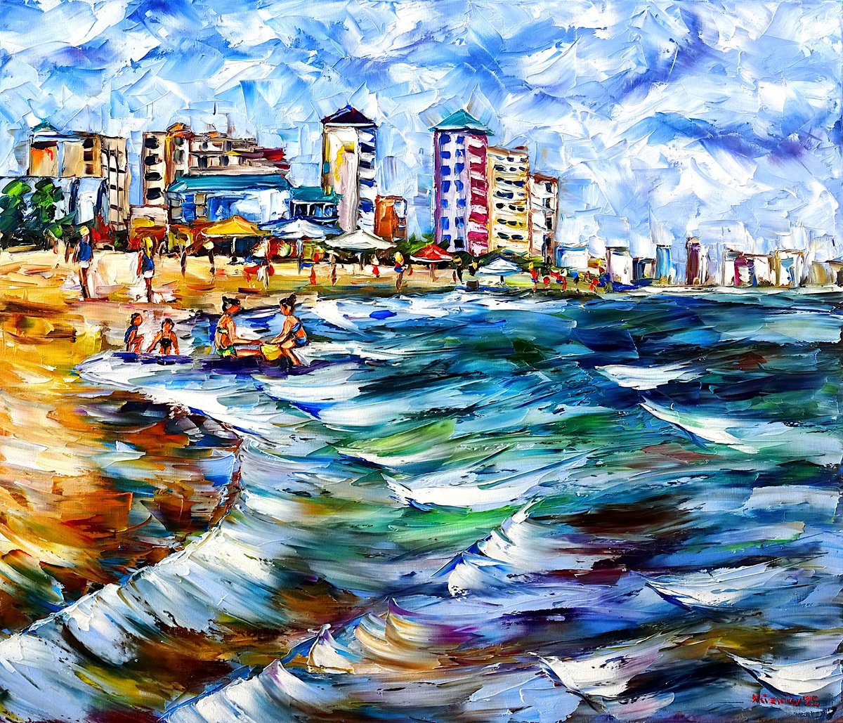 Expressive Landscape Oil Painting By Mirek Kuzniar, 28 X 24", Panama City Beach, Original Artwork