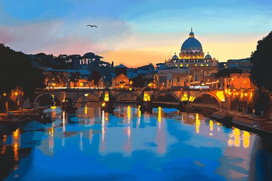 Rome at Sunset: A View from Ponte Sant'Angelo