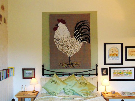 Very large Statement Rooster - Fabric collage