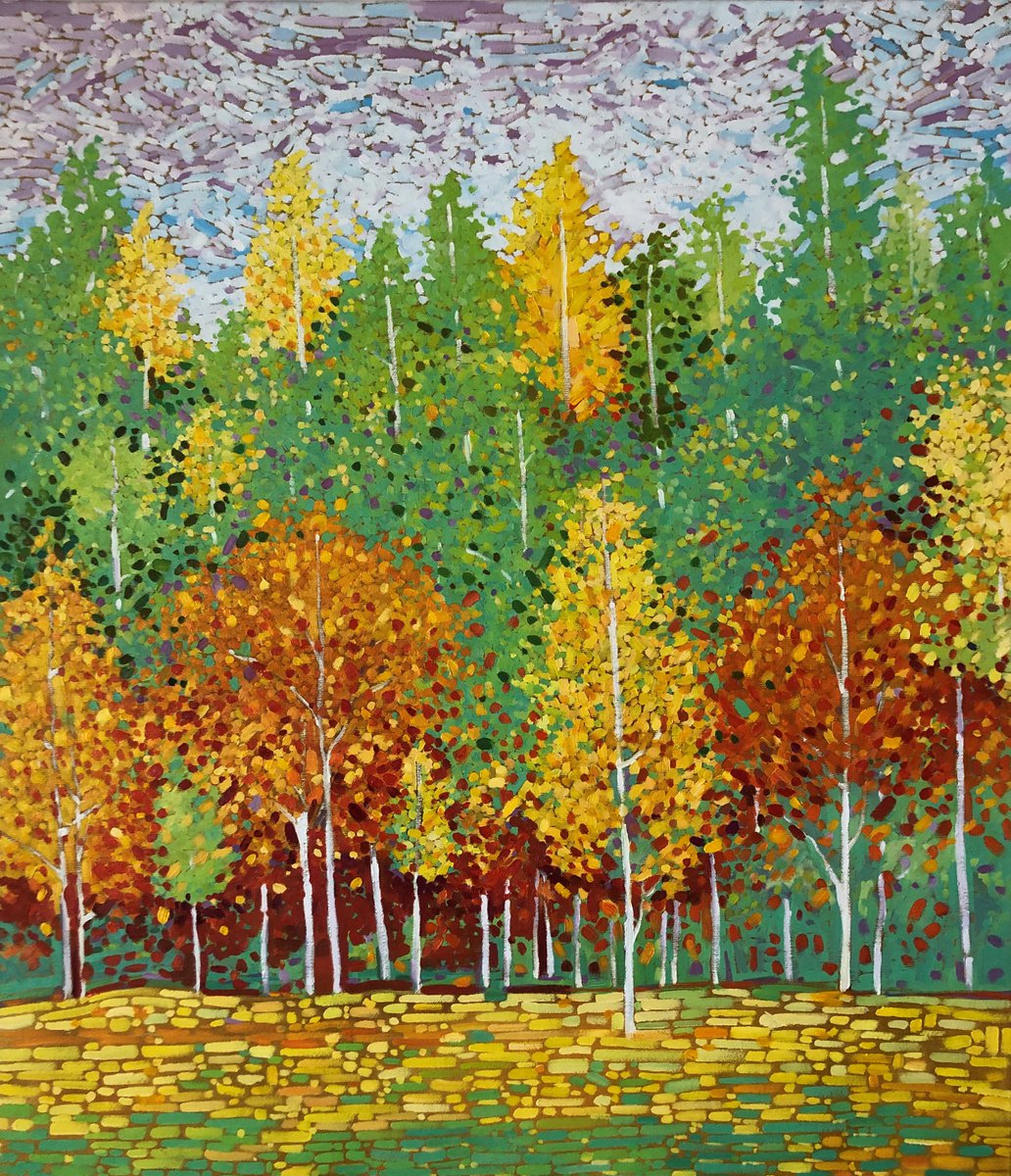 Impressionistic Landscape Oil Painting By Volodymyr Smoliak, 24 X 28", Colorful Autumn, Original Artwork