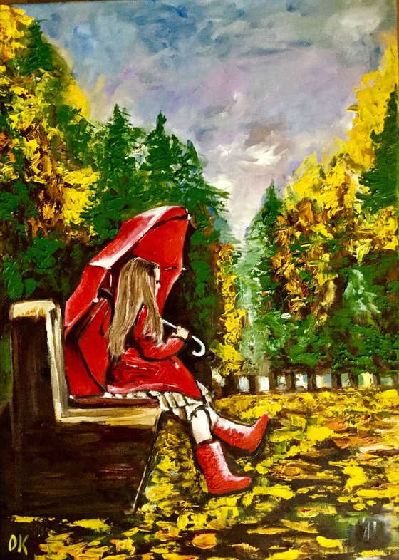 YOUNG LADY WITH UMBRELLA. AUTUMN.
