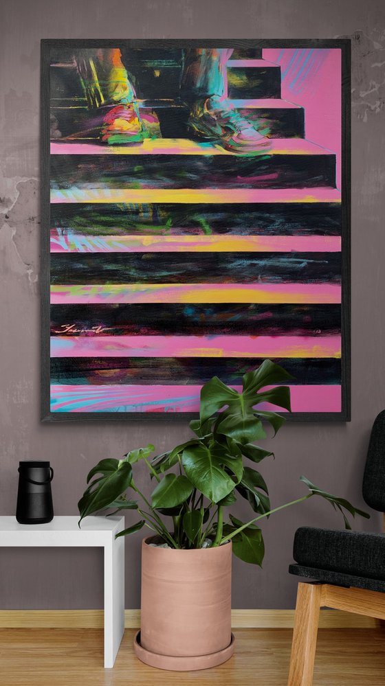 Big XL painting - "Pink sneakers" - Pop Art - Urban Art - Street art