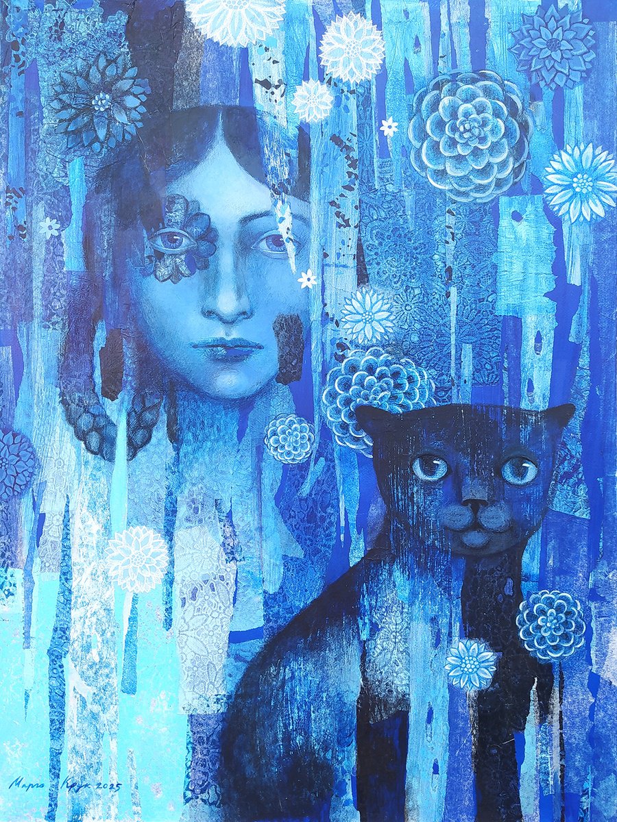 Portrait Painting By Margot Raven, 24 X 31", Me And The Black One, Original Artwork