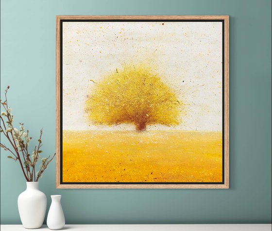 Four seasons. Fall abstract tree painting on canvas 50-50cm
