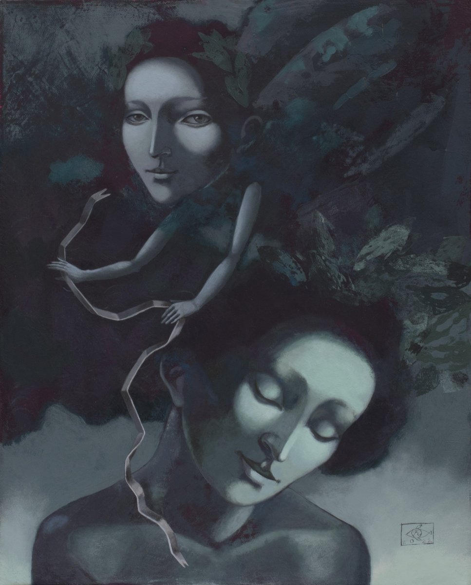 Surrealistic Portrait Acrylic Painting By Katsiaryna Ozdemir, 16 X 20", Final Preparation, Original Artwork