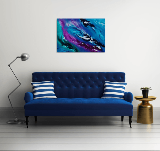 Blue sky I, the series, 100x70 cm, Deep edge, LARGE XL, Original abstract painting, oil on canvas