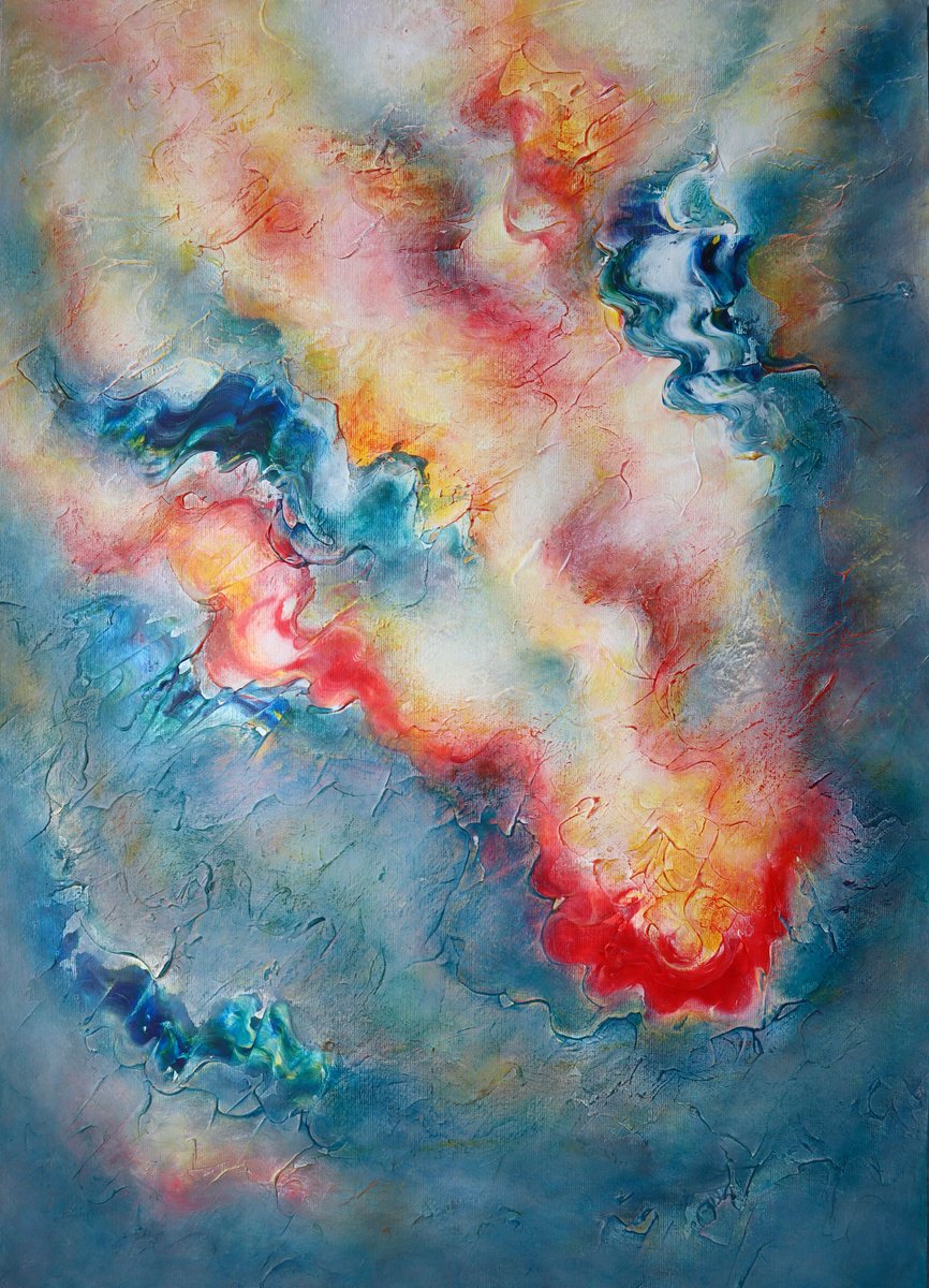 Organic Abstract Acrylic Painting By Tam Chianta, 20 X 28", 