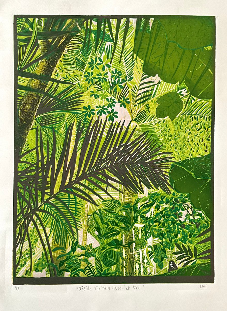 Organic Linocut , Inside The Palm House At Kew By Alison Headley, 15 X 21, Artwork For Sale On Artfinder
