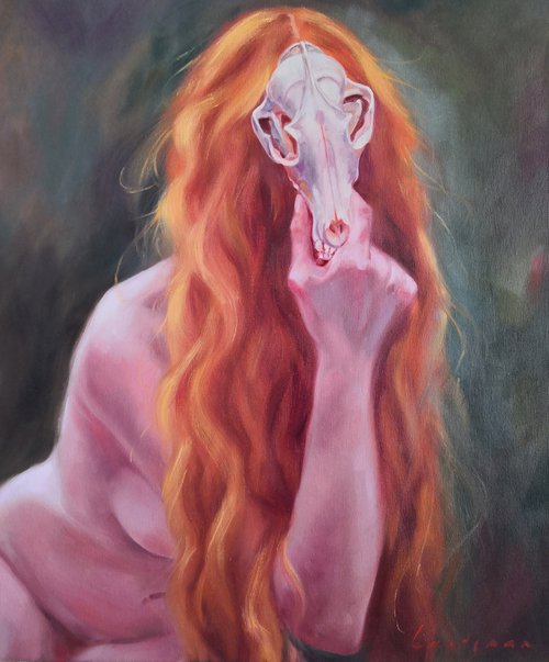 Forest Red-haired Nymph with skull portrait 2 by Jane Lantsman