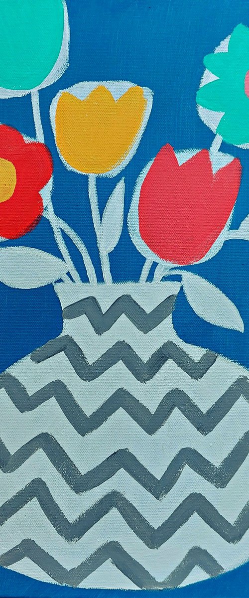 Summer Flowers on Blue II by Jan Rippingham