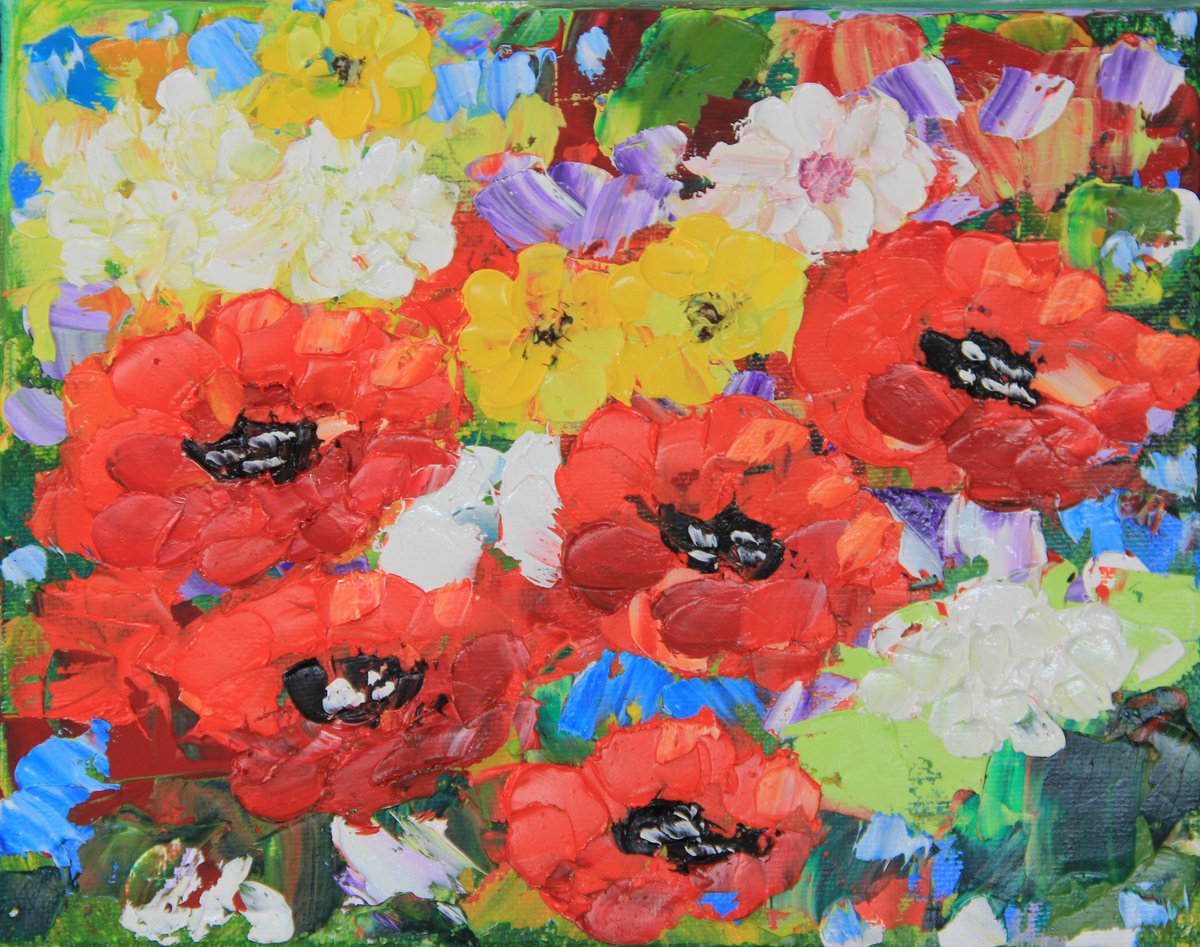 Texture poppies Painting new zealand art by Olya Shevel by Olya Shevel