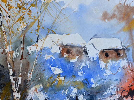 Winter houses  - watercolor