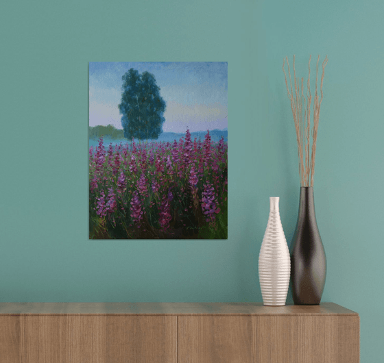 The Morning Over The Fireweed Field - summer landscape painting