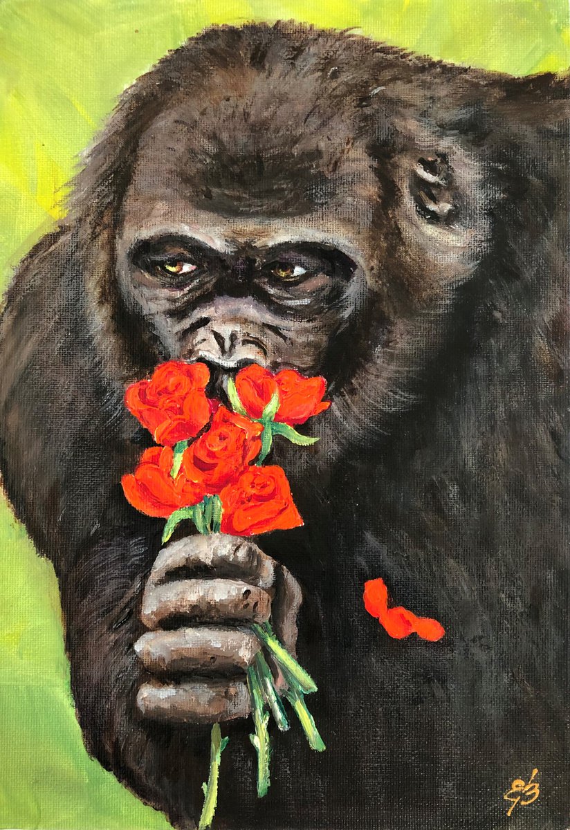 Expressive Animal Acrylic Painting By Lena Smirnova, 9 X 13", I Love You Too, Original Artwork