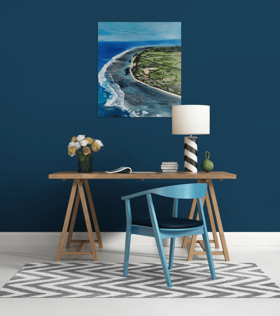 Island, original landscape waves, ocean oil painting, Gift art for home