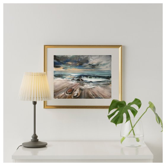 Watercolor and soft pastel Seascape