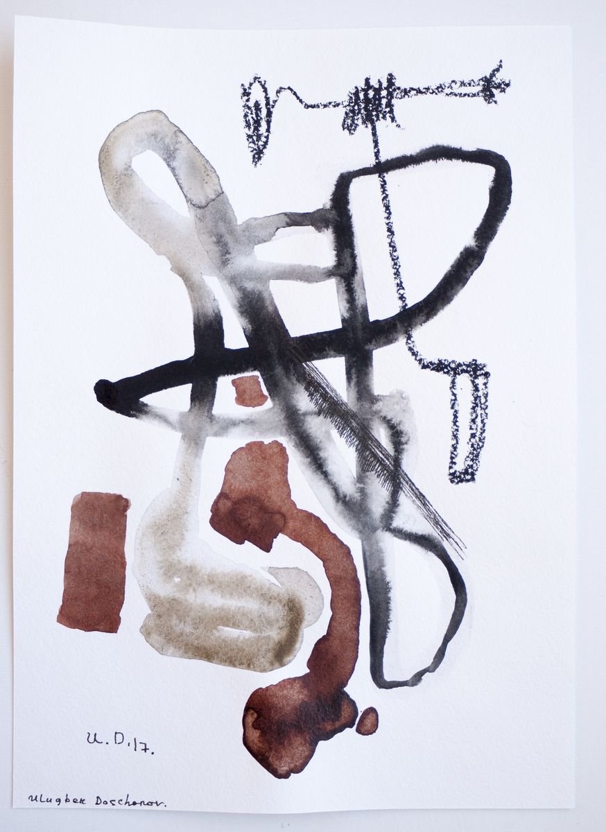 Untitled - black and brown. Abstract ink painting on paper by Ulugbek Doschanov