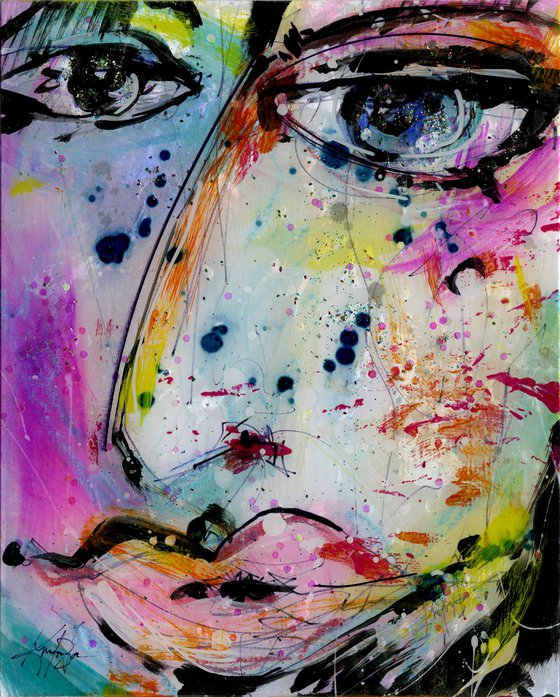 Funky Face Love 23 - Mixed Media Art by Kathy Morton Stanion