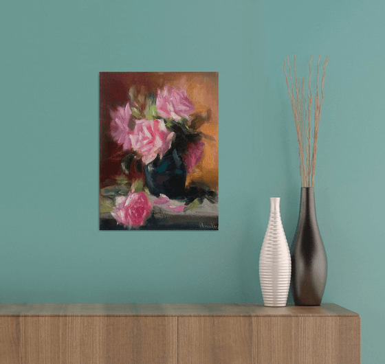 Bouquet of Pink Roses Still Life Wedding Gift