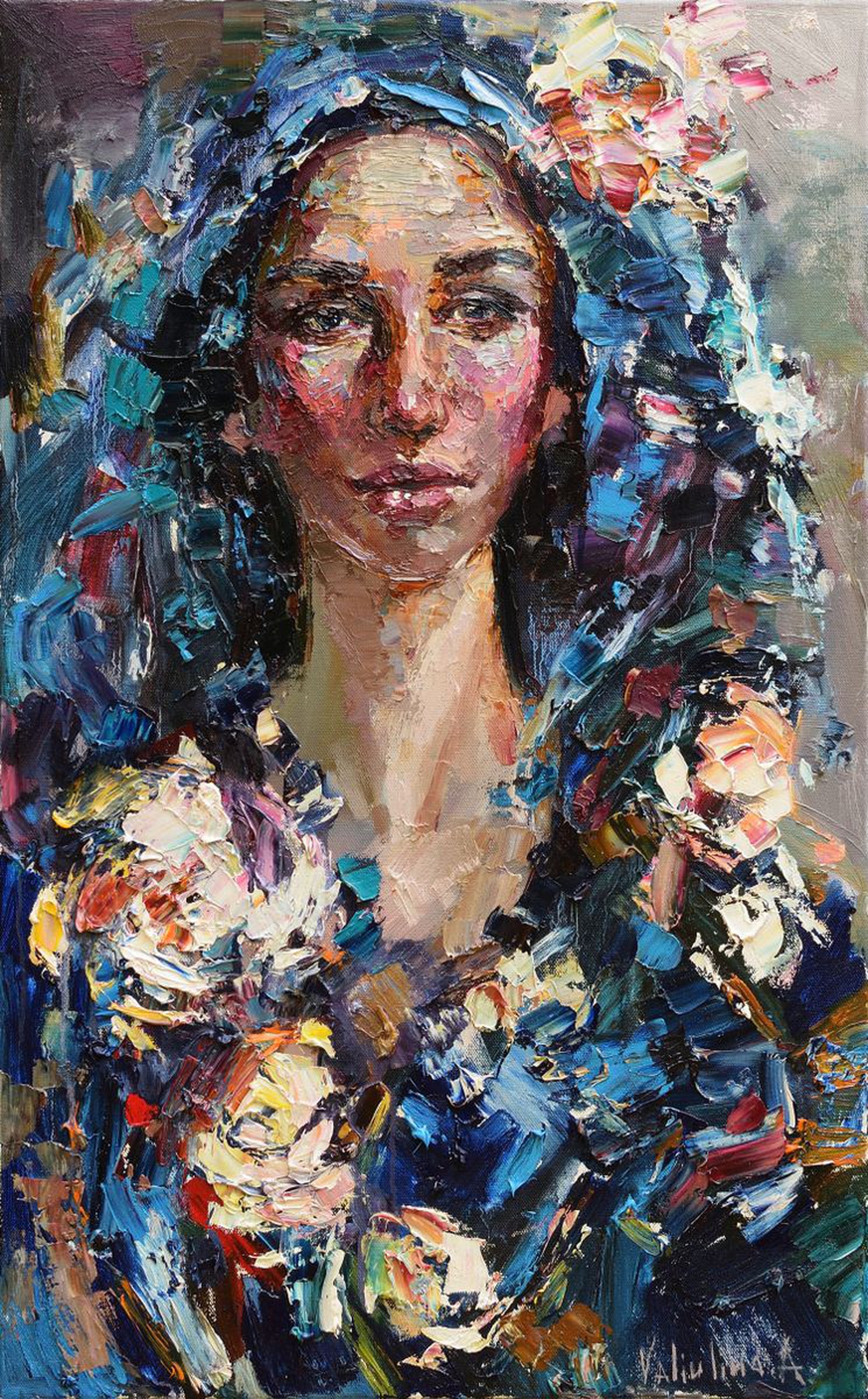 Russian Girl In A Headscarf Original Abstract Po Artfinder