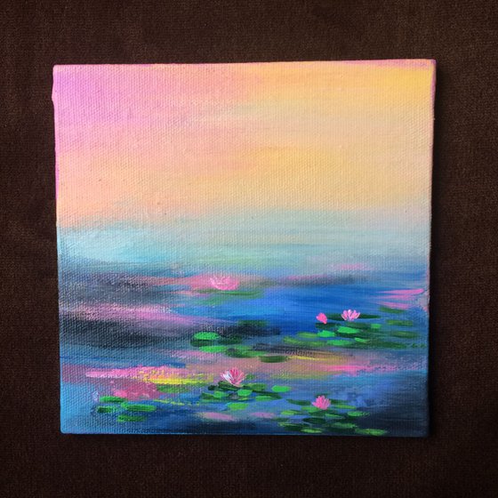 Lily Affair !! Abstract !! Mini Painting !! Small Painting !! Monet inspired !!!
