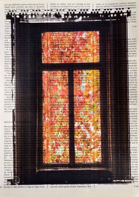 Colourful Autumn Window - Collage Art on Vintage Page