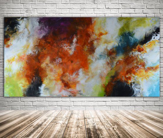 Abstract painting with red, blue and orange - Clearance