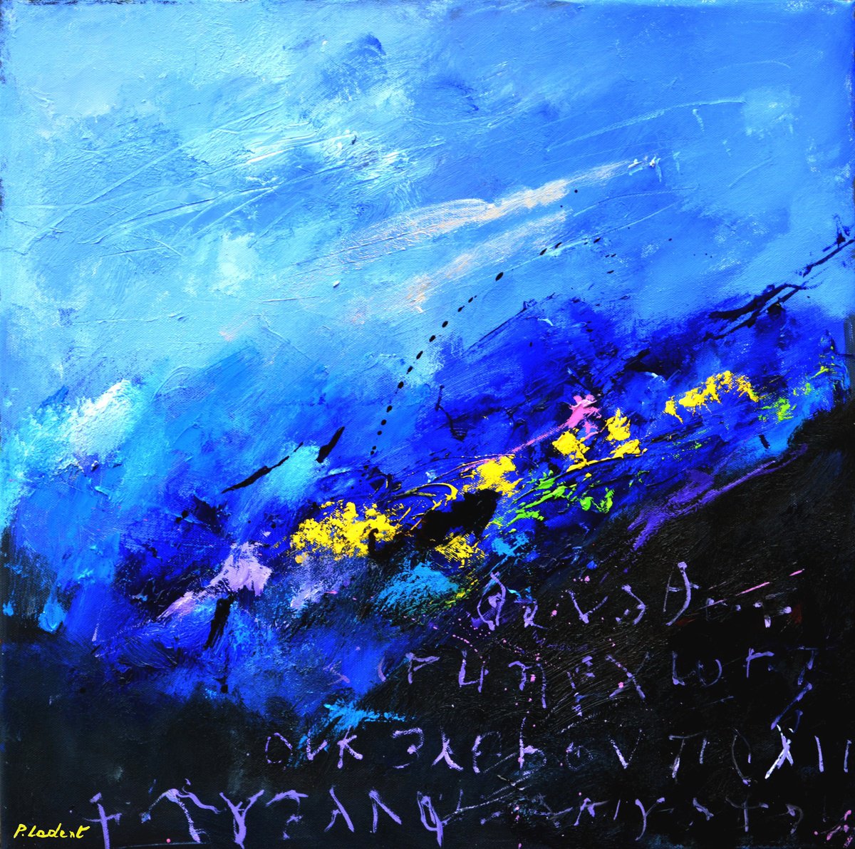 Abstract Oil Painting By Pol Henry Ledent, 24 X 24", Ode To A Blue Sky, Original Artwork