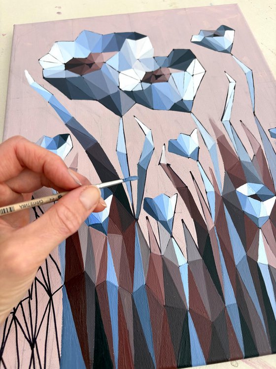 STAINED GLASS BLUE CORNFLOWERS