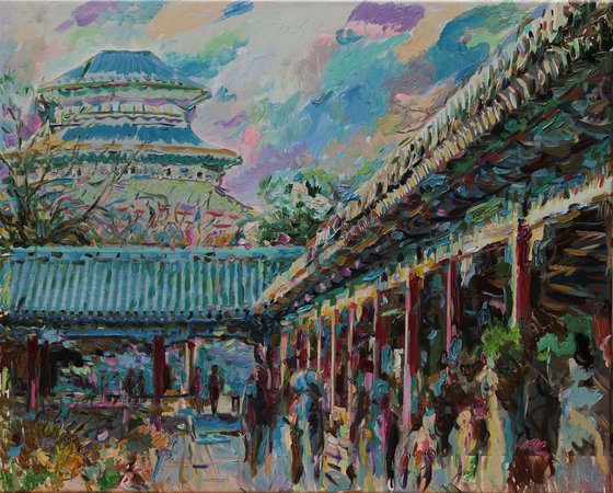 BEIJING - Oil Painting - Cityscape  - Forbidden City - China Landscape -  Architecture -Medium Size