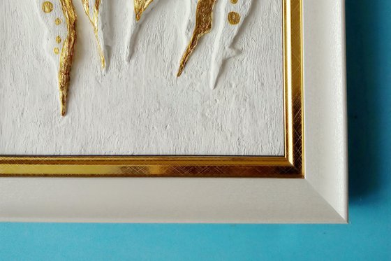 sculptural wall art "Golden feathers"