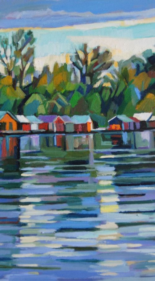 fishing colony on the river / 60 x 45 cm by Maja Đokić Mihajlović