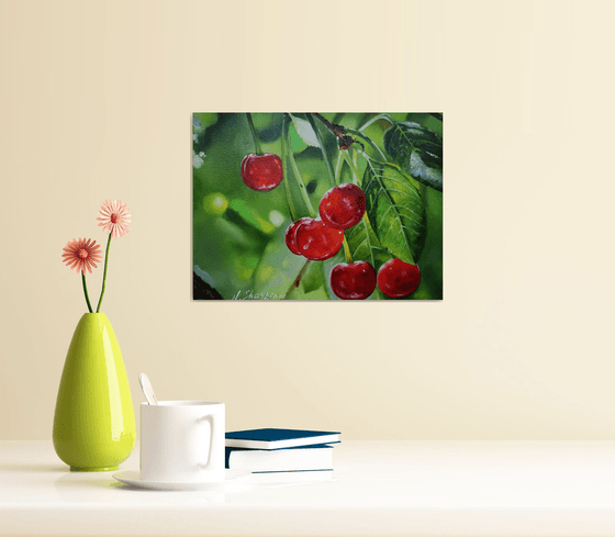 Red Cherries Painting Small