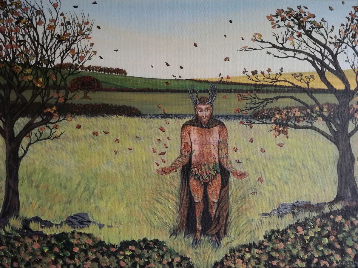 Portrait Acrylic Painting By Zoe Adams, 16 X 12", Herne The Hunter., Original Artwork